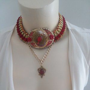 Handmade recycled butterfly dangle chain statement necklace choker OOAK